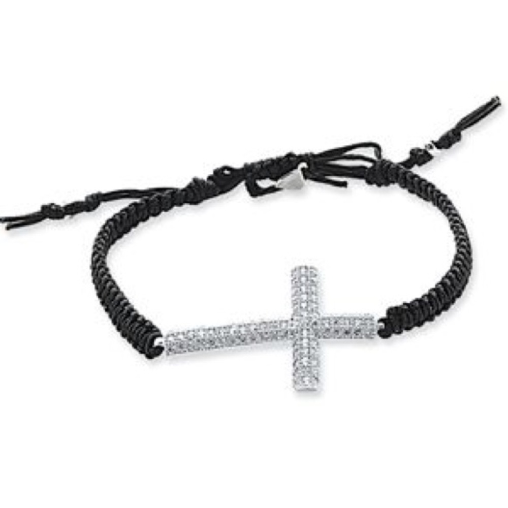 Sterling Silver Sideways Cross CZ Bracelet